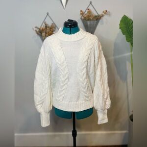 Express Ivory Cable Knit Sweater with Ballon Sleeve